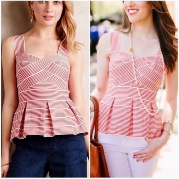 Anthropologie Tops - NEW HD in Paris Anthro Red White Striped Top L